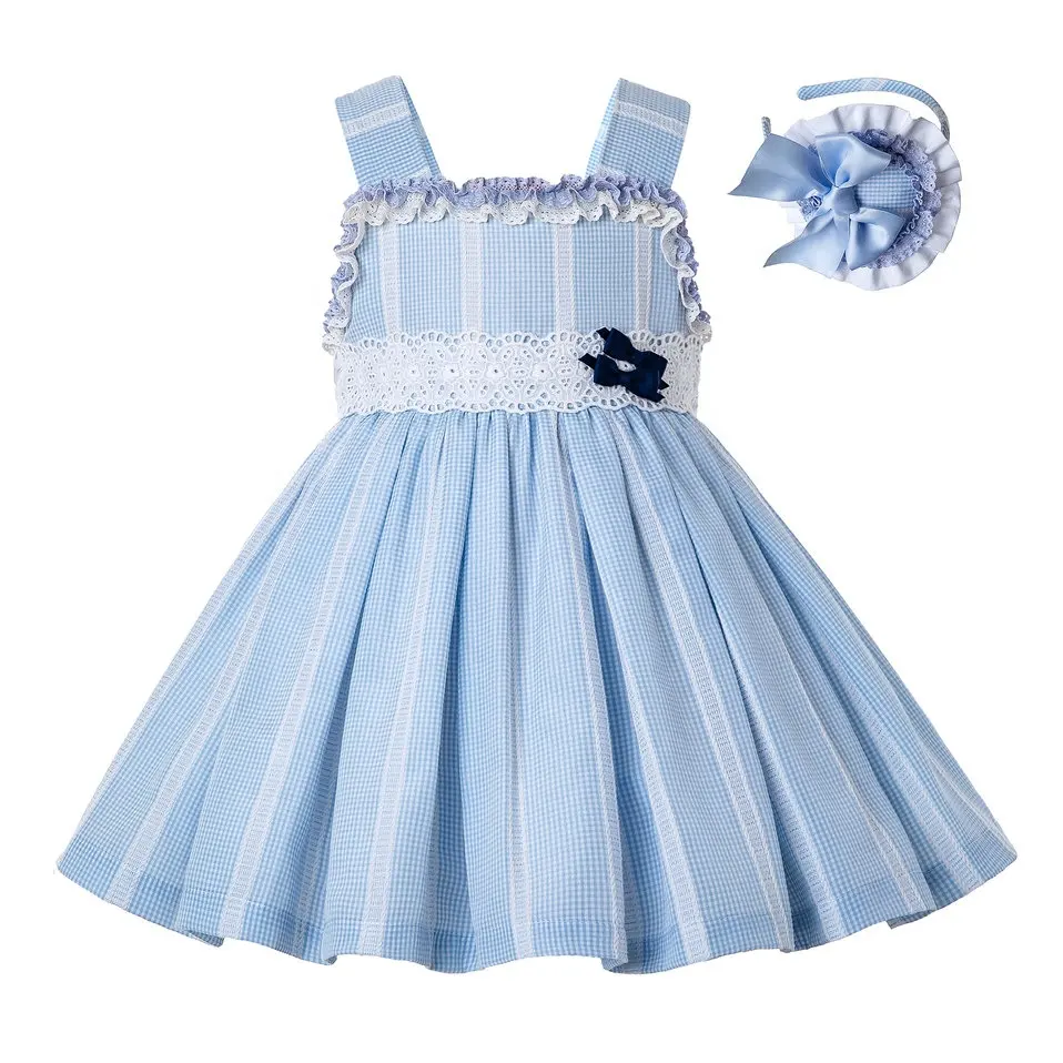 2023 Mais Novo Pettigirl Party Dress para Crianças Menina Azul Criança Roupas de Verão com Cabelo desgaste Vestido de Páscoa para Meninas 10 a 12 Anos