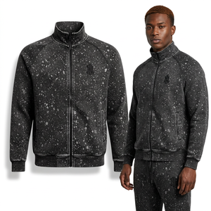 Men Black Speckled Tracksuit Set Full Sleeve <b>Zipper</b> <b>Jacket</b> Jogger Pants Casual Sportswear Breathable Autumn Wear OEM - Product Image 6