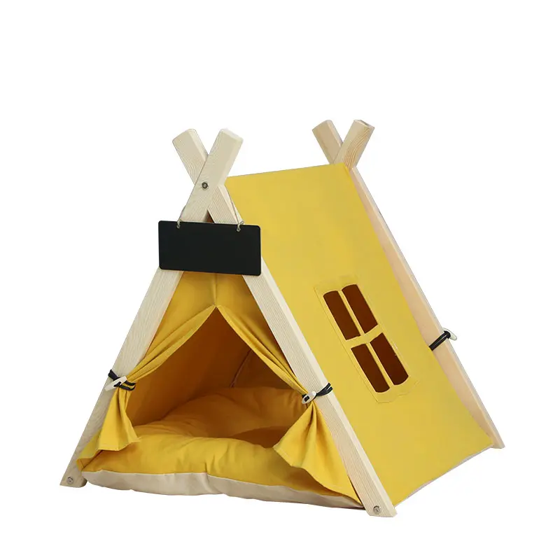 PiCi 발 접이식 삼각형 모양 개 고양이 Tipi 하우스 면 캔버스 애완 동물 침대 텐트