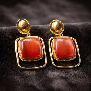 Pendientes Colgantes de Cuarzo Coral con Corte Minimalista, Casuales y Elegantes, Hechos a Mano, Chapados en Oro, para Mujer, Certificados por Terceros - Product Image 3