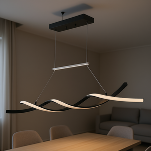 Lustre LED moderne à intensité variable avec télécommande, en aluminium noir, grande taille, pour éclairage intérieur - Product Image 2