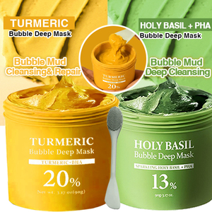 Mascarilla Facial Detox de Cúrcuma, Mascarilla Verde de Albahaca <span class=keywords><strong>Sagrada</strong></span>, Mascarilla de Arcilla Burbujeante de Oxígeno y Carbón para una Limpieza Profunda y Purificante - Product Image 1