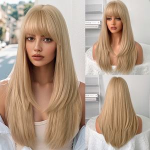 วิกผมสังเคราะห์สีเบจเต็มหัวขนาดเล็กสำหรับผู้หญิงวิกผมหน้าม้า<span class=keywords><strong>ยาว</strong></span>ตรงยาวลูกไม้ใสขายส่ง - Product Image 3