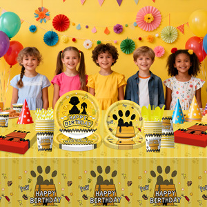 Assiettes et serviettes en papier chiot 7/9 pouces, décorations de fête d'anniversaire et fournitures de baby shower sur le thème mignon de dessins animés japonais, motif maison de chien jaune - Product Image 6
