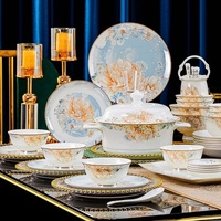 Nouvelle collection 2026 : Ensemble de vaisselle en porcelaine fine de Jingdezhen, style chinois, compatible micro-ondes, motif Neige Épanouieuse, pour influenceurs