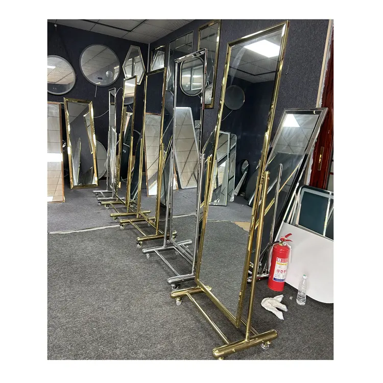 new design mirror with bracket and wheels stainless steel frame floor standing mirrors full length metal mirror frame