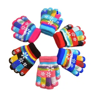 Children's Five-Finger Autumn Winter Keep Warm Color Snowflake Kids Double-Layer Thickening Winter Knitted Gloves