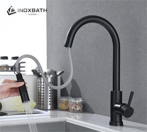 Robinet de cuisine moderne en acier inoxydable 304 à trou unique pour hôtel, avec capteur tactile automatique et douchette extractible flexible - Product Image 2