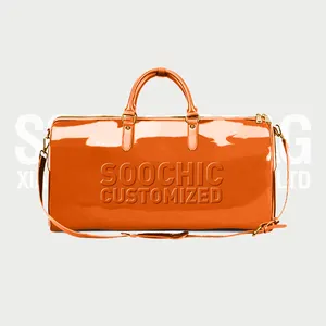 Soochic Dress Shiny Green Unisex Duffel Bag Large Capacity Metallic Vegan Leather Travel Bag Customized Removable Weekend Bag