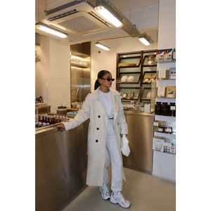 Manteau Trench Osanna Off-White pour Femme, Long, Décontracté, en Cuir et Laine, Doublure en Lin, Poids Personnalisé, Fermeture Double Boutonnage, Fourrure, Hiver - Product Image 3