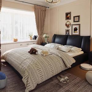 <span class=keywords><strong>Cama</strong></span> Matrimonial de Cuero Negro de Lujo Moderno Italiano Zayshine, <span class=keywords><strong>Cama</strong></span> Extra Grande de 1.8 Metros, Tamaño Queen/King, con Almacenamiento, <span class=keywords><strong>Cama</strong></span> Doble Suave - Product Image 2