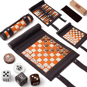 Juego de backgammon portátil de cuero genuino enrollable, bolsa de viaje para backgammon, juego de backgammon enrollable para adultos y niños. - Product Image 1