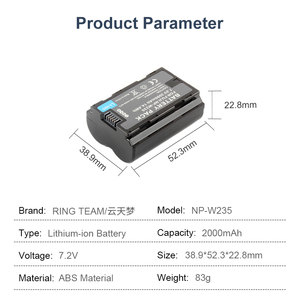 แบตเตอรี่ NPW235ลิเธียมไอออน NP-W235 7.2V 2000mAh ชาร์จได้สำหรับ XH2S XT5 <span class=keywords><strong>Fujifilm</strong></span> <span class=keywords><strong>XT4</strong></span> GFX50SI กล้อง GFX100S - Product Image 3