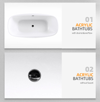 Tube de bain en résine autoportant intérieur unique Baignoire de trempage rectangulaire pour 1 personne Égouttoir portable pour la salle de bain familiale