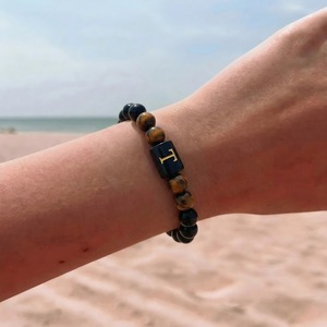 Tiger's Eye <b>Beaded</b> <b>Bracelet</b> <b>Men</b> Natural Stone Elastic Alphabet Letter E Fashion Jewelry Yiwu Origin - Product Image 3