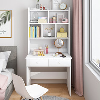 Bureau d'étude en bois de grande taille pour la maison ou le bureau, bureau d'ordinateur blanc avec étagère de rangement
