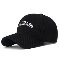 Casquette de baseball en velours côtelé brodée personnalisée Colorado, 6 panneaux, réglable, vintage, pour l'extérieur, vente en gros, OEM, faible MOQ