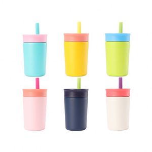 Gobelet isotherme en acier inoxydable double paroi pour enfants, 12 oz, pour le camping, les voyages, le thé, la bière, le café, avec paille en silicone - Product Image 1