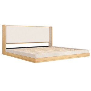 Lit plateforme moderne en bois et beige, réglable, avec cadre en bois massif et pieds en bois, tissu chenille, taille King/<span class=keywords><strong>Queen</strong></span> - Product Image 3