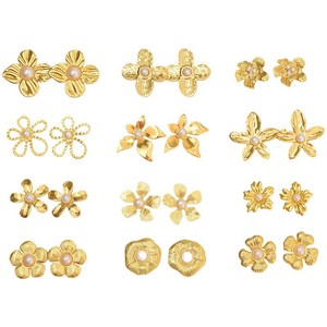 Boucles d'oreilles personnalisées en perles de fleurs, vintage, en acier inoxydable électroplaqué, mode irrégulière, pour femme, automne-hiver, dorées - Product Image 6