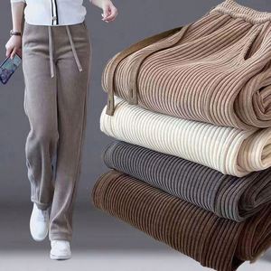 <b>Women</b> Winter Breathable Woven <b>Corduroy</b> Seamless Thick Fleece Lining <b>High</b> <b>Waist</b> Drawstring Long Wide Leg Casual Straight <b>Trousers</b> - Product Image 1