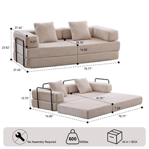 Foldable Modular Floor Sofa Bed, Free <b>Combination</b> Convertible Fleece Fabric Leisure Couch for Living Room Bedroom Apartment - Product Image 3