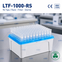 Embouts de pipette filtrante stériles en polypropylène 1000 µL, consommables de laboratoire, compatibles LTS à faible rétention, emballés en rack plastique (en option)