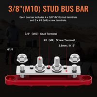 Barre omnibus 12V 250A, bloc de distribution d'alimentation avec 4 goujons de 3/8 po, barre omnibus marine, bornier de batterie 12 volts