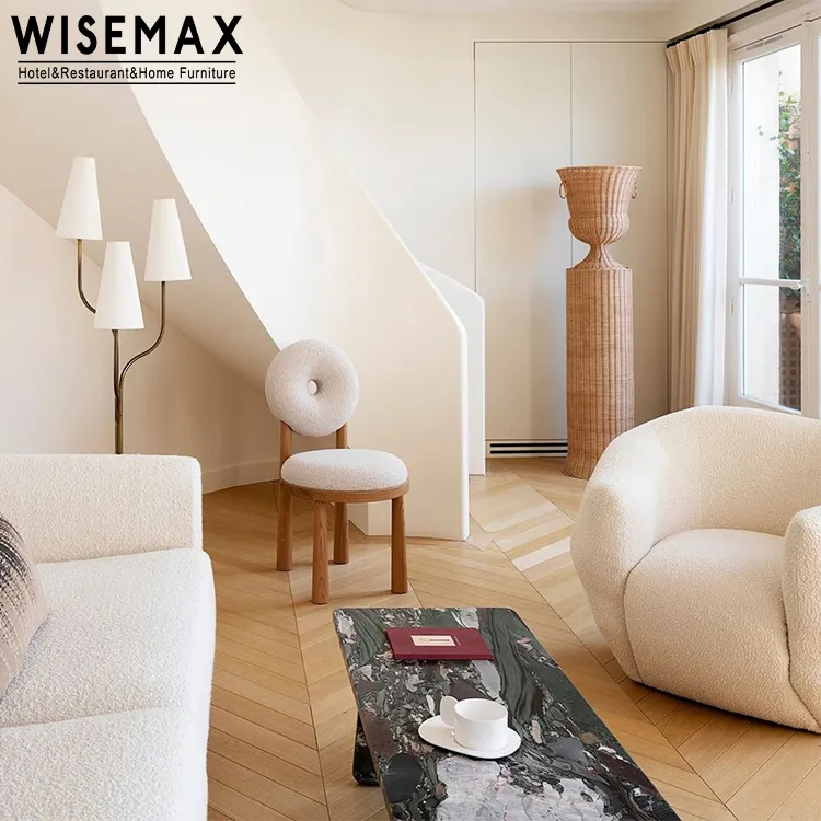 WISEMAX Furniture sedia moderna per il tempo libero in legno semplice in stile nordico imbottita con sedia da pranzo rotonda con schienale alto in tessuto teddy