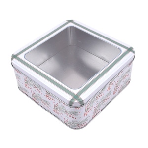 Factory Custom Large Food Safe Chocolate Cookie Gift Tin Box Packaging Square Christmas Metal Tin Box with Window Lid