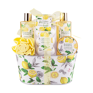 Spa en <span class=keywords><strong>casa</strong></span> cesta de regalo de limón de baño de lujo y Cuerpo Conjunto para las mujeres y los hombres contiene baño bomba hecho - Product Image 1