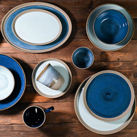 P & T Horeca vaisselle de table en porcelaine bleue émaillée colorée céramique européenne vente en gros de vaisselle et assiettes de luxe vaisselle de restaurant