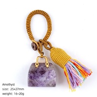 Porte-clés tressé fait main de luxe léger en pierre semi-précieuse naturelle, accessoire de voiture, pendentif en cristal d'agate, vente en gros
