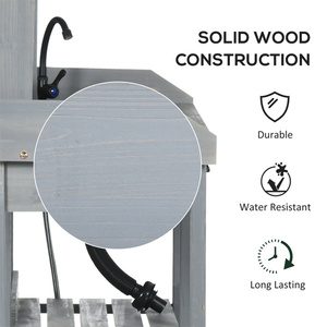 DB ม้านั่งปลูกสวนกลางแจ้งโต๊ะหวายและไม้พร้อมอ่างล้างจานและก๊อกน้ำแบบถอดได้สำหรับสวนวิลล่าโรงเรียน - Product Image 6