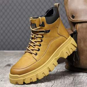 أحذية عمل رجالية عالية الرقبة من الألياف الدقيقة لفصلي الخريف والشتاء، أحذية ثلج بطول الكاحل مع إغلاق برباط وخاصية زيادة الطول - Product Image 1