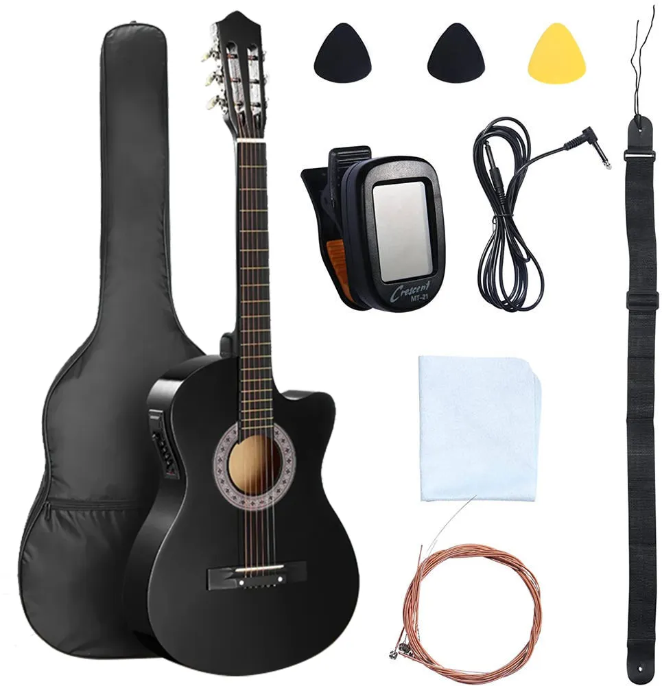 HUASHENG 38 Inch High Gloss Acoustic Electric Guitar OEM ODM Manufactory Cutaway Guitar Electric Acoustic with Bag,Accessories