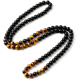 <span class=keywords><strong>Collana</strong></span> da <span class=keywords><strong>Uomo</strong></span> di Moda con <span class=keywords><strong>Perline</strong></span> in Pietra Occhio di Tigre e Onice Nero, Gioiello in Pietra Naturale Idea Regalo - Product Image 1