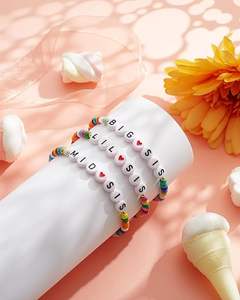 Bijoux <span class=keywords><strong>grande</strong></span> <span class=keywords><strong>soeur</strong></span> Boho Bracelets perlés lettre initiale <span class=keywords><strong>Bracelet</strong></span> de perles de verre coloré réglable - Product Image 2