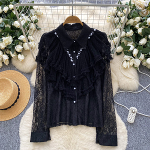 <span class=keywords><strong>Camicetta</strong></span> da donna autunno aderente a maniche lunghe <span class=keywords><strong>con</strong></span> perline elegante francese - Product Image 5