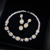 Parures de bijoux de luxe en laiton et zircone de haute qualité, en forme de tournesol, vente en gros d'usine, pour mariages à Dubaï