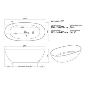 Vasca da bagno con superficie solida personalizzata in pietra artificiale Freestanding per Home Hotel - Product Image 5