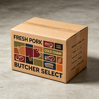 Boîte en carton ondulé brun imprimée offset sur mesure, production rapide en 72h, pour la chaîne du froid, emballage de viande de porc fraîche sélectionnée par le boucher
