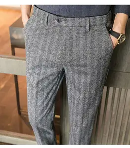 2022 Woolen Office Suit Pants Men Slim British Style Wool Business Formal Dress Trousers