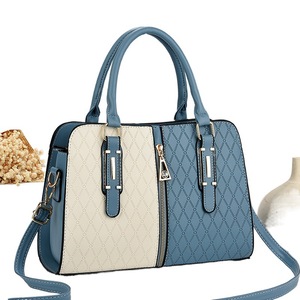 Women's Color Blocked Shoulder Bag Large Capacity Zipper Closure Horizontal <b>Square</b> Crossbody Handbag Everyday Use Blue Off White - Product Image 5