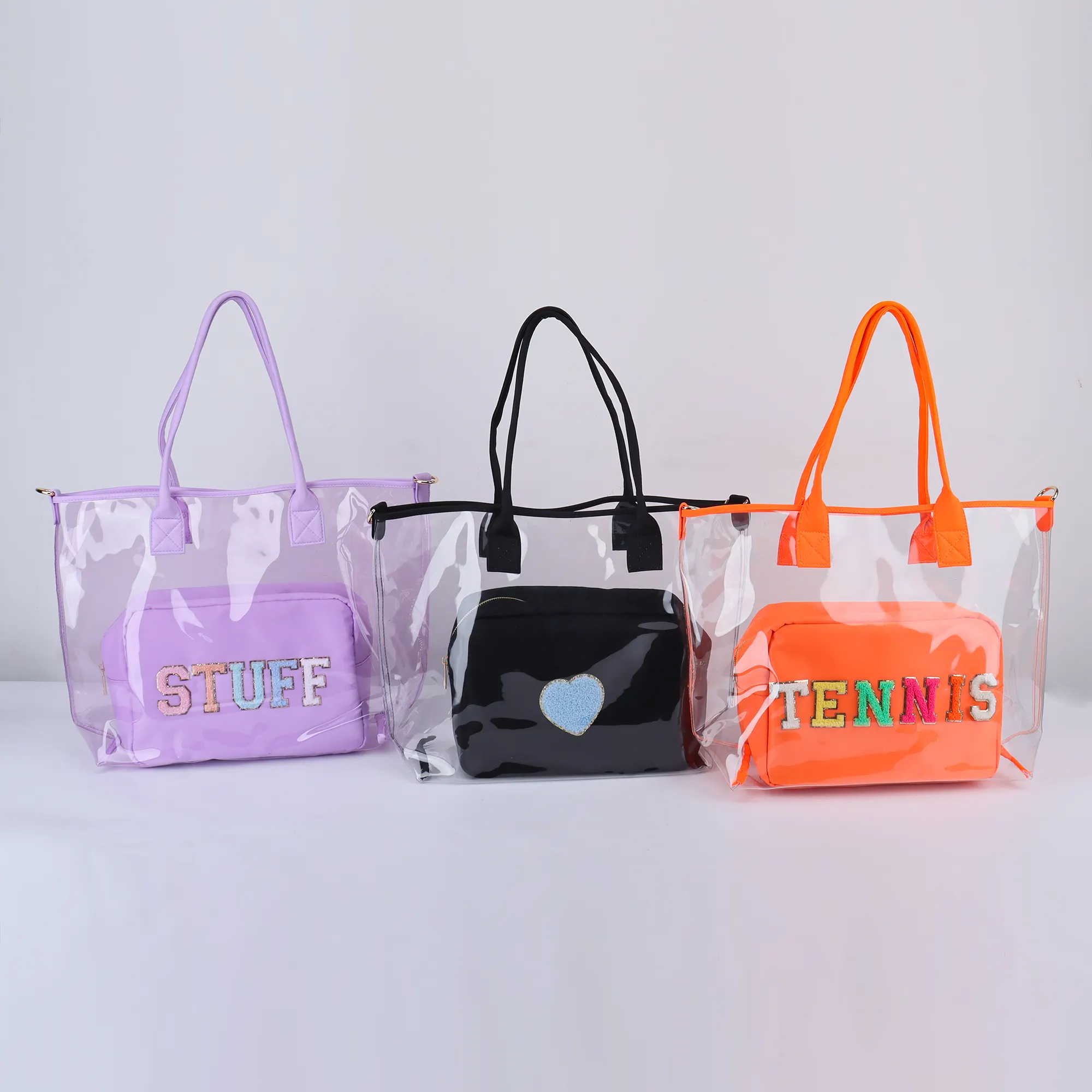 Custom Printed Logo Transparent Tote Bags Women Bright Color Shopping Handbags Clear Large Beach Tote Transparent Pvc Tote Bag