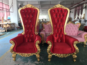 <strong>Red</strong> <strong>Velvet</strong> High Back King Throne <strong>Chairs</strong> - Product Image 6