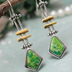 Orecchini creativi a forma di freccia lunga con dettagli color verde acqua, regalo retrò da donna per feste - Product Image 4