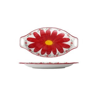 Assiettes en céramique en gros pour usage domestique, résistantes aux hautes températures, esthétiquement plaisantes, luxueuses, à motif floral, avec deux poignées, pour poisson. - Product Image 1