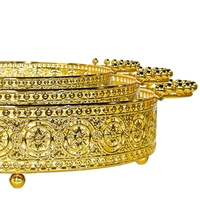 642024 Ensemble de 3 plateaux de service ronds dorés effet miroir, 12 pièces 35x35(L) pour le stockage alimentaire, Fournitures Ramadan, Vente en gros