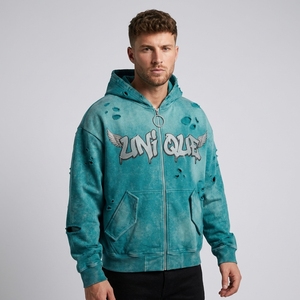 Custom 450gsm Heavyweight Cotton Hoodie Men's Streetwear Boxy Fit Vintage Faded Distressed Raw Edge Pullover Hooded Sweatshirts - Product Image 2